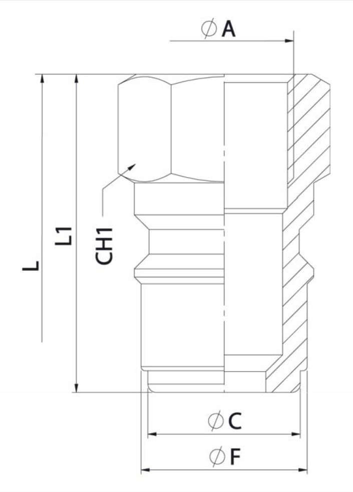 схема нипеля БРС TPL серии 126 (Non-Valve Straight-through Connector) — Inteva