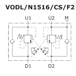 схема сдвоенного гидрозамка с предохранительными клапанами VODL/N1516/CS - Walvoil