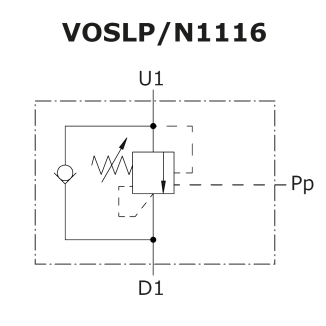 схема сдвоенного гидрозамка с предохранительными клапанами VOSLP/N1116 - Walvoil