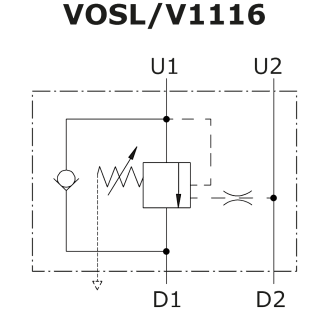 схема сдвоенного гидрозамка с предохранительными клапанами VOSL/V1118 - Walvoil
