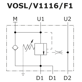 схема сдвоенного гидрозамка с предохранительными клапанами VOSL/V1118 - Walvoil