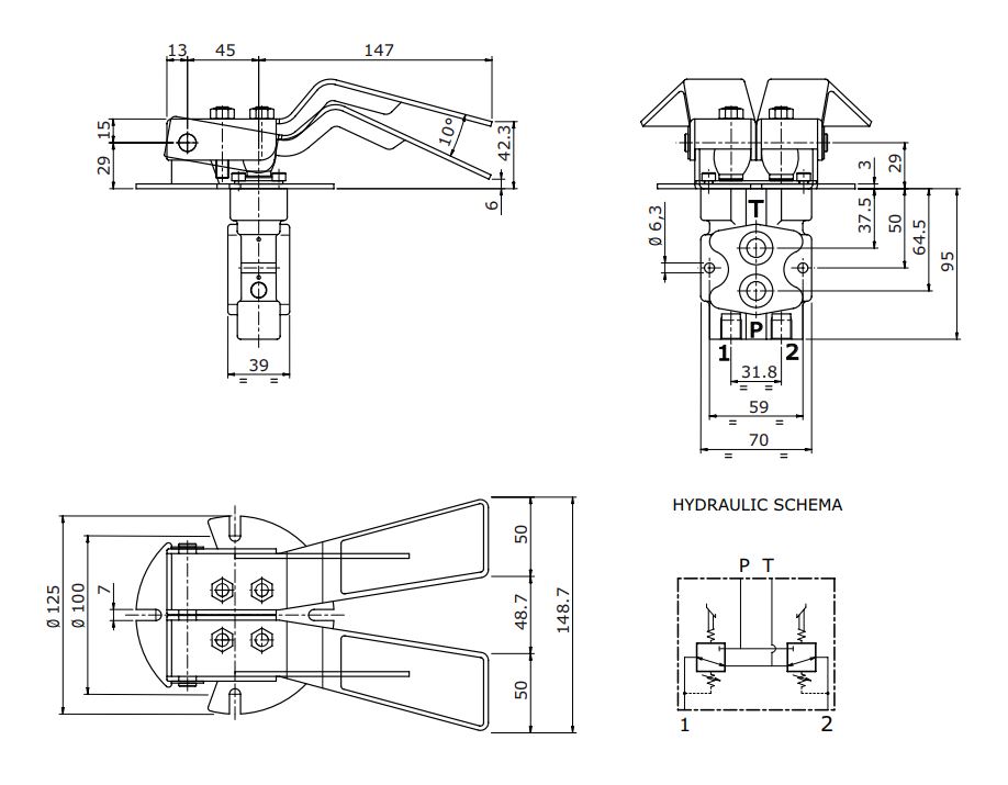 схема гидравлического регулирующего клапана с педальным управлением RCD — Walvoil
