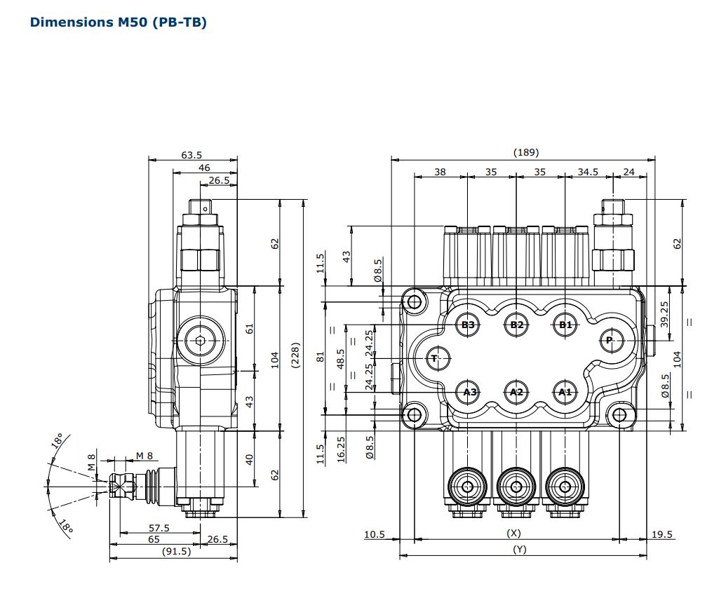 схема моноблочного распределителя M50 — Hydrocontrol