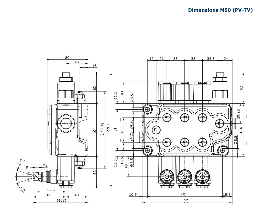 схема моноблочного распределителя M50 — Hydrocontrol